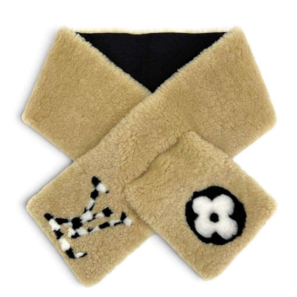 LOUIS VUITTON M76163 Echarpe Graphic LV Shearling Stole Scarf Tippet Collar W...